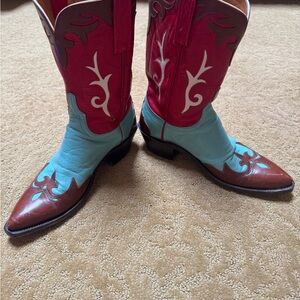 Lucchese Red, Blue, and Brown Cowboy Boots